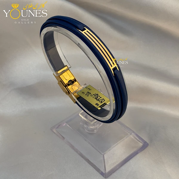 دستبند طلا زنانه چرم مستطیل دوخط